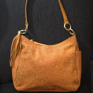 Ecotorie Bleu Brown Floral Leather Suede Western Shoulder Bag